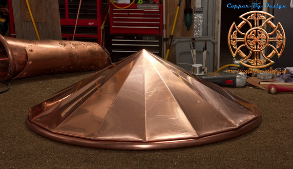 Round cone shaped copper firepit cover